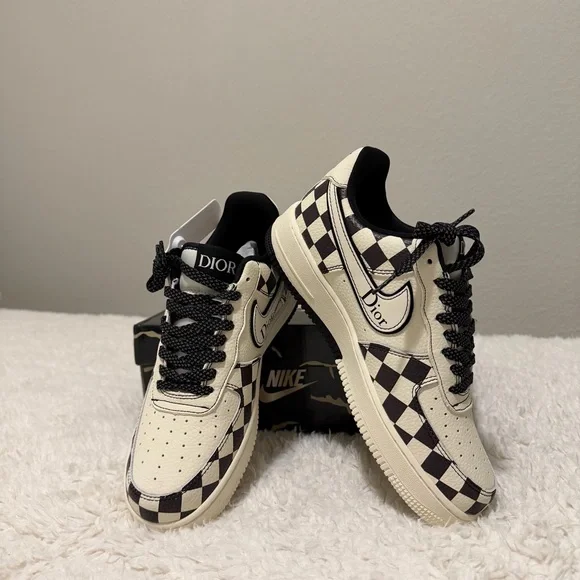 Dior Black and Cream Checkered Sneakers - Picture 2 of 7